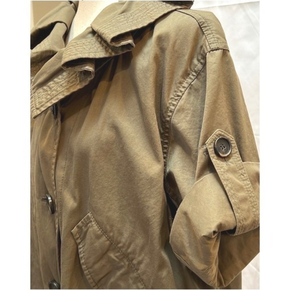 EDUN Olive Green Military Utility Jacket Ruffle Collar Oversized Size M/L - Picture 5 of 8